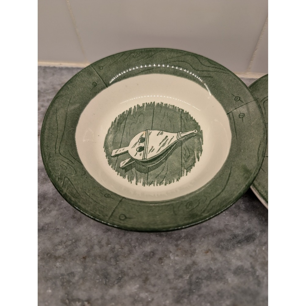 Vintage Royal China Colonial Homestead Green Water Bucket Plate‎ & Small Dish - Picture 10 of 13